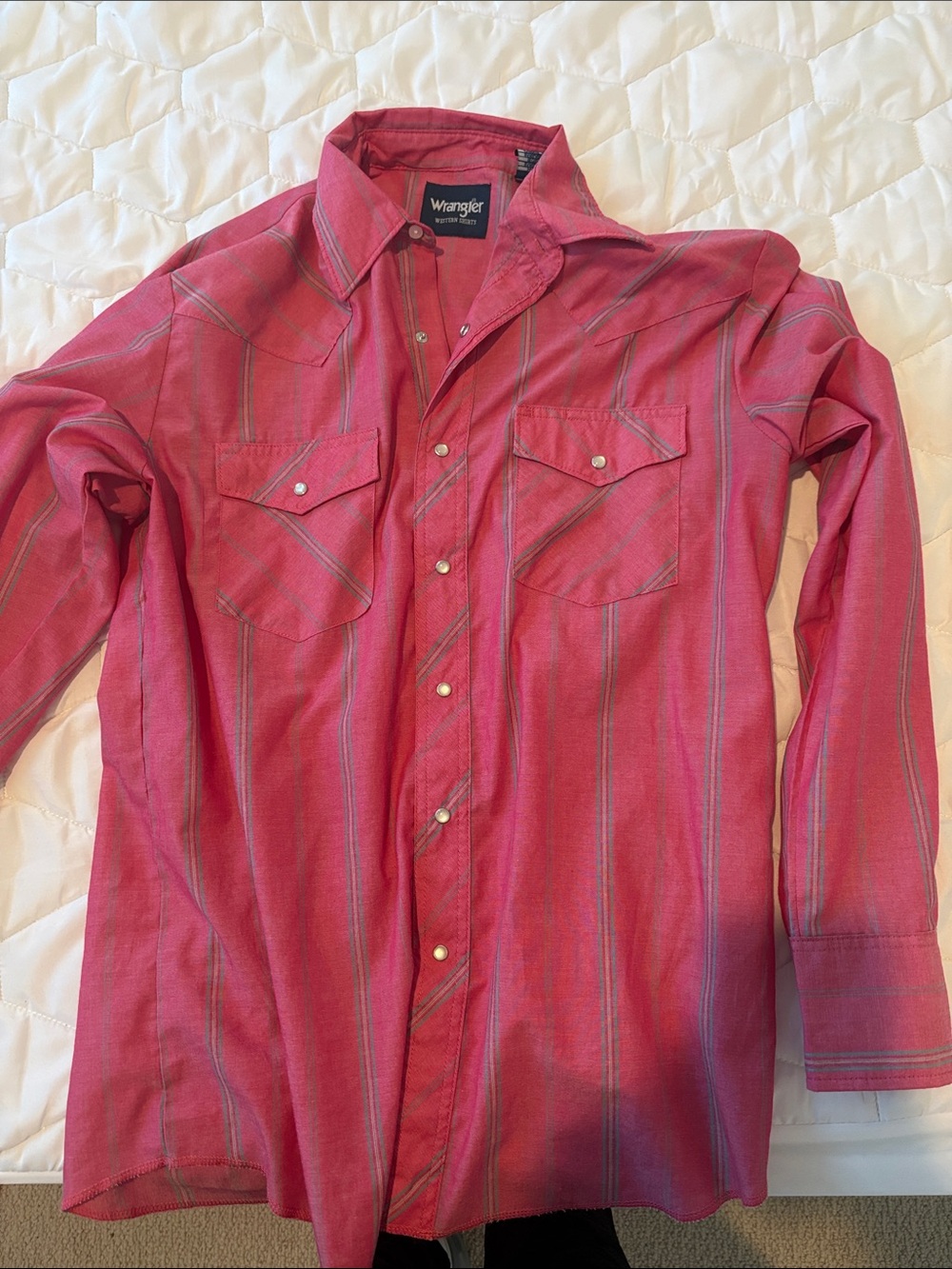 Wrangler Men’s Pink Red Long-Sleeve Button-Front Western Shirt